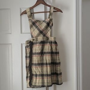 Vintage Tan and Brown Plaid Jumper Overalls
